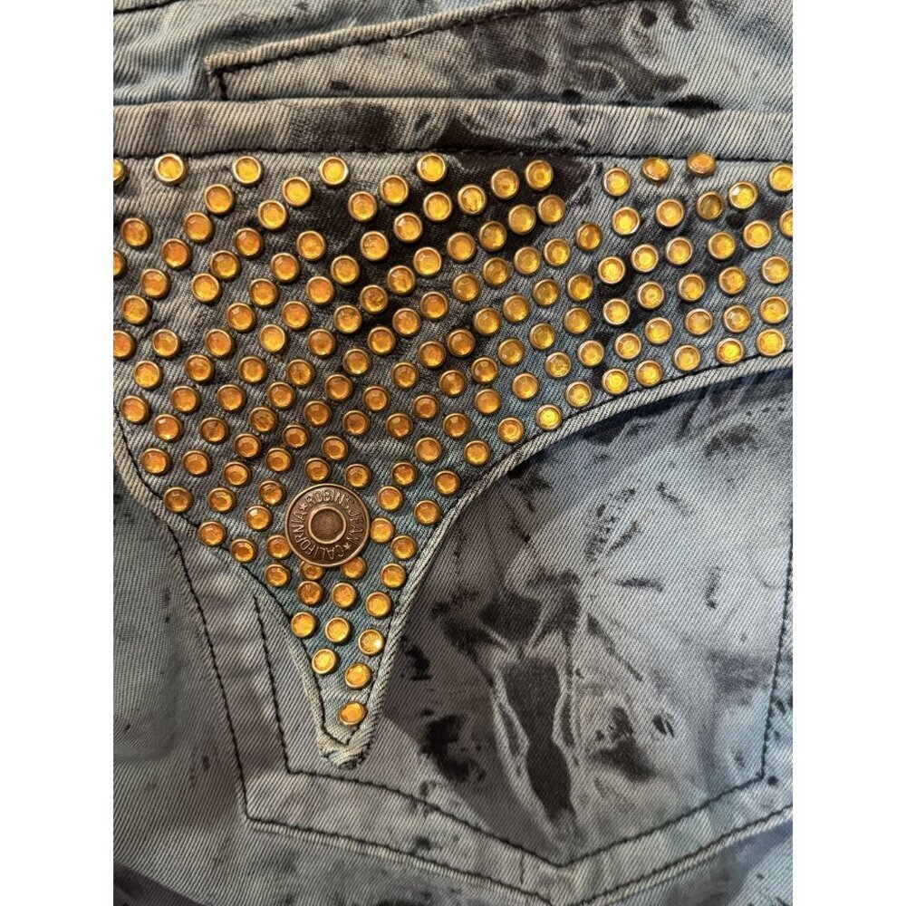 Robins Jean Tie-Dye Slim Fit Denim Jeans Blue Black Studded Back Pockets size 40 - Picture 9 of 11